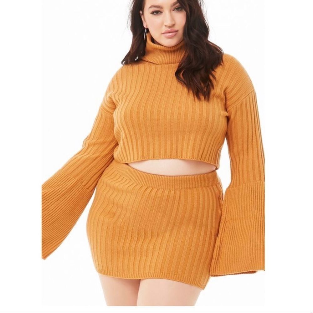 Hera Turtleneck crop knit sweater and mini skirt set size 2XL
